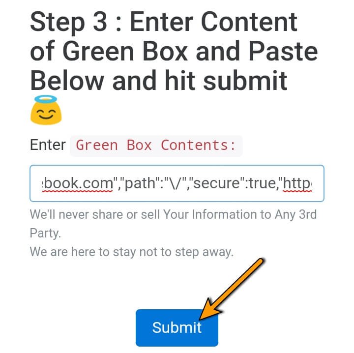 Paste Green Box Code in White Box For Facebook ID Refresh