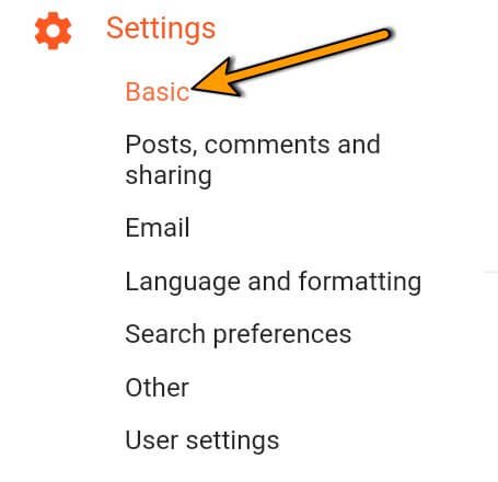 Open Blogger Dashboard setting basic option